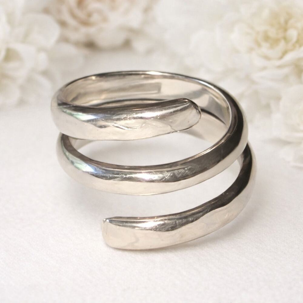 925 Sterling Silver Coil Spiral Ring Modern Open Band Design Size 5